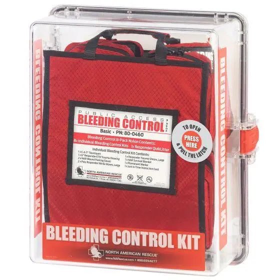 Public Access Bleeding Control Station - 8 - PACK Nylon Pouch - Clear Polycarbonate Cabinet - North American Rescue
