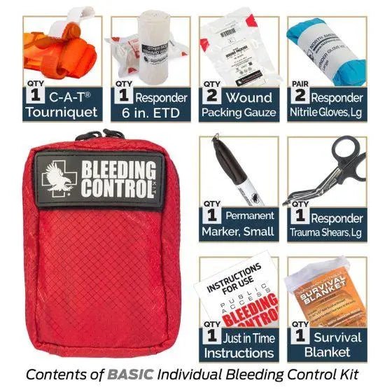 Public Access Bleeding Control Station - 8 - PACK Nylon Pouch - Metal Semi - Recessed Cabinet - North American Rescue