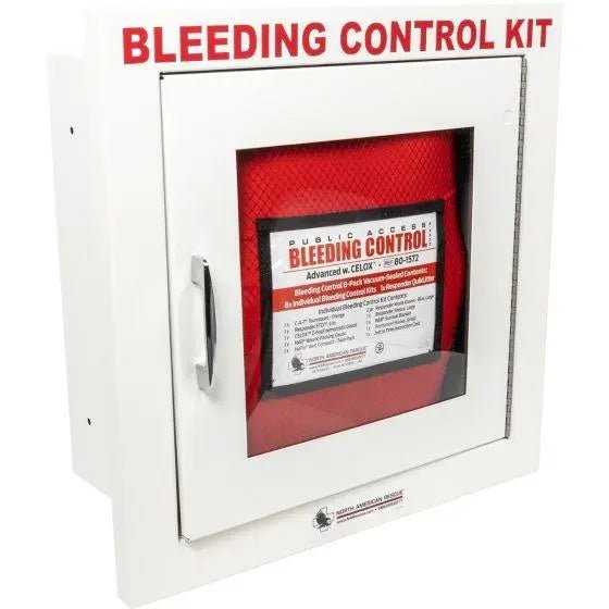 Public Access Bleeding Control Station - 8 - PACK VACUUM SEALED - Metal Semi - Recessed Cabinet - North American Rescue