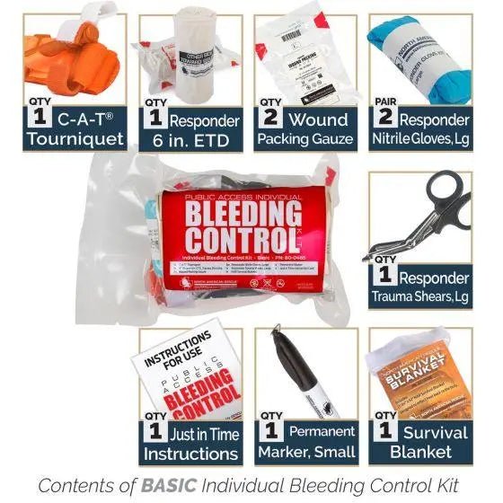Public Access Bleeding Control Station - 8 - PACK VACUUM SEALED - Metal Semi - Recessed Cabinet - North American Rescue