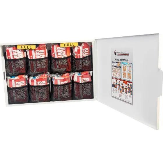 Public Access Bleeding Control Station - 8 - PACK Vacuum Sealed Pouch - Low Profile Metal Station - North American Rescue