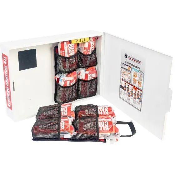 Public Access Bleeding Control Station - 8 - PACK Vacuum Sealed Pouch - Low Profile Metal Station - North American Rescue