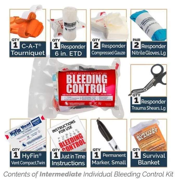 Public Access INDIVIDUAL Bleeding Control Kit - Vacuum Sealed - North American Rescue
