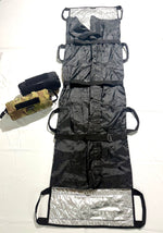 6:8 Medical Solutions Lite Fighter Poleless Litter LFPL-BL — Black ripstop nylon casualty litter, 18 x 72 in deployed with 8 carry handles
