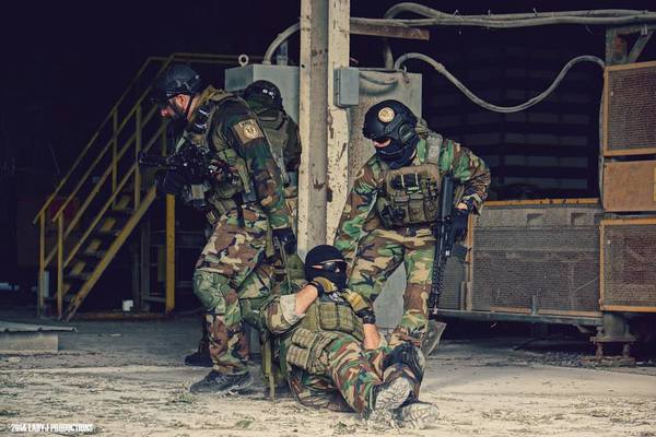 Military special operations medical team staging deployment equipment