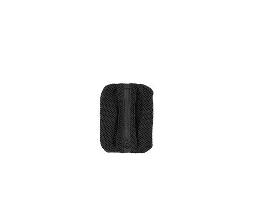Velcro Mesh Pouch Half showing pleated mesh body with zipper closure and hook backing