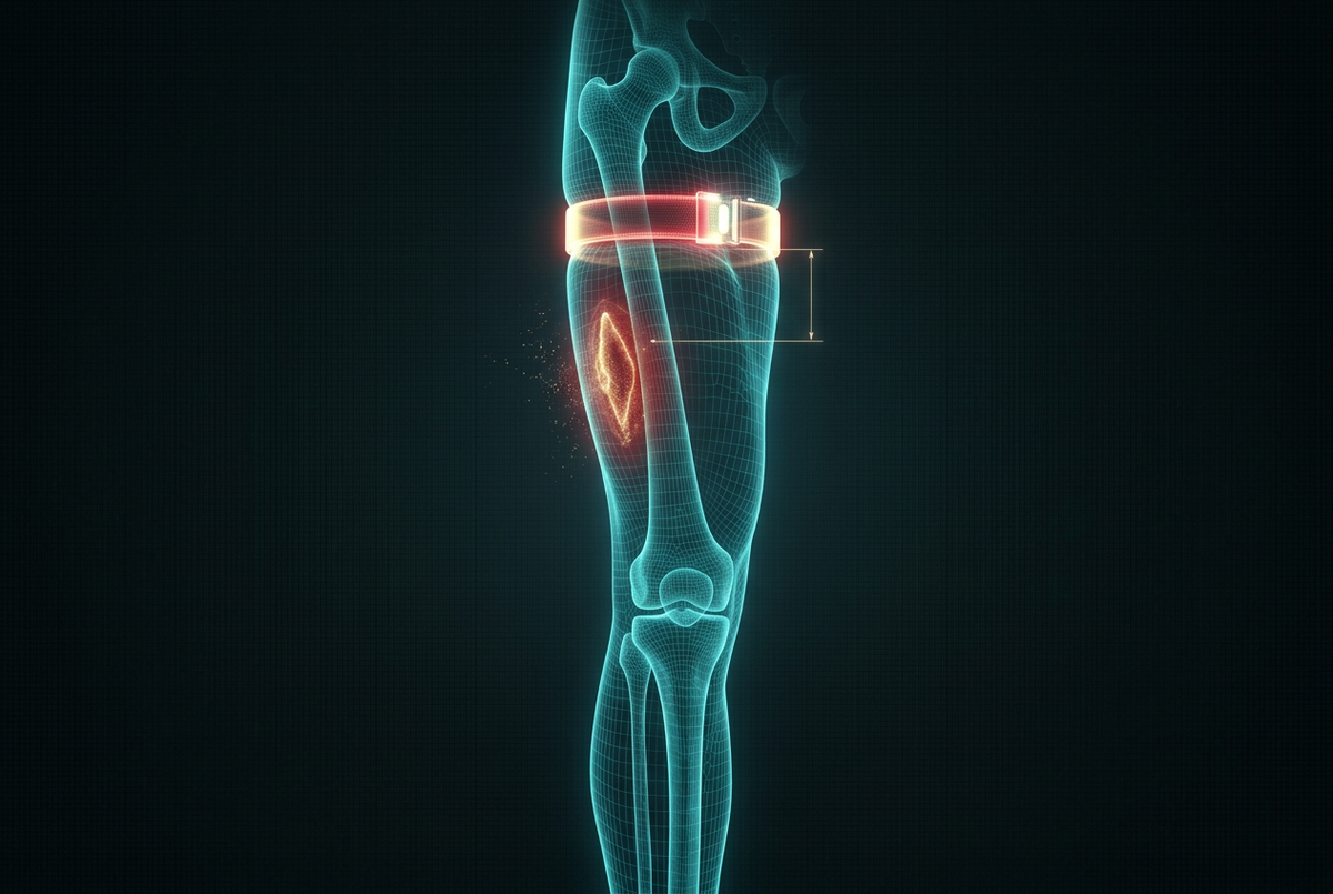 Clinical diagram: tourniquet placement 2-3 inches above the wound on a limb