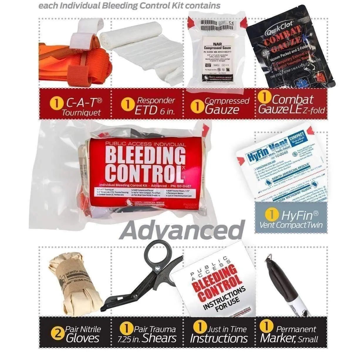 Public Access Bleeding Control 8 Pack - Vacuum Sealed - North American Rescue