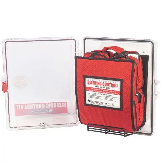Public Access Bleeding Control Station - 8 - PACK Nylon Pouch - Clear Polycarbonate Cabinet - North American Rescue