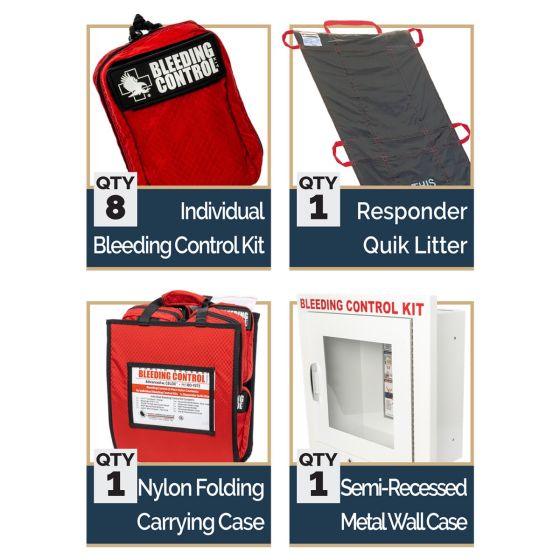 Public Access Bleeding Control Station - 8-PACK Nylon Pouch - Clear Polycarbonate Cabinet North American Rescue