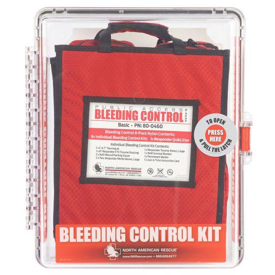 Public Access Bleeding Control Station - 8-PACK Nylon Pouch - Clear Polycarbonate Cabinet North American Rescue