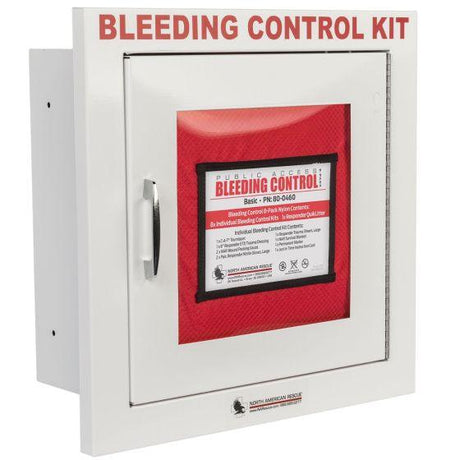 Public Access Bleeding Control Station - 8-PACK Nylon Pouch - Metal Semi-Recessed Cabinet - Vendor