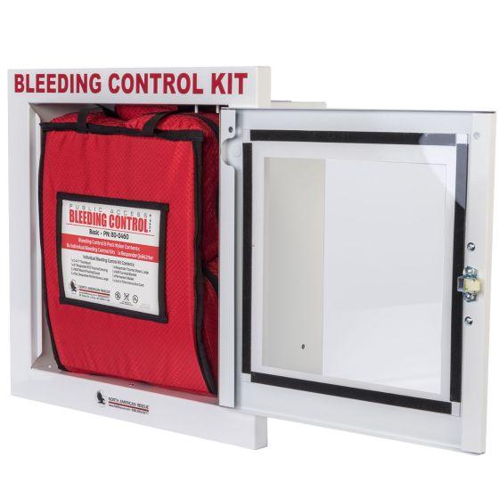 Public Access Bleeding Control Station - 8-PACK Nylon Pouch - Metal Semi-Recessed Cabinet - Vendor