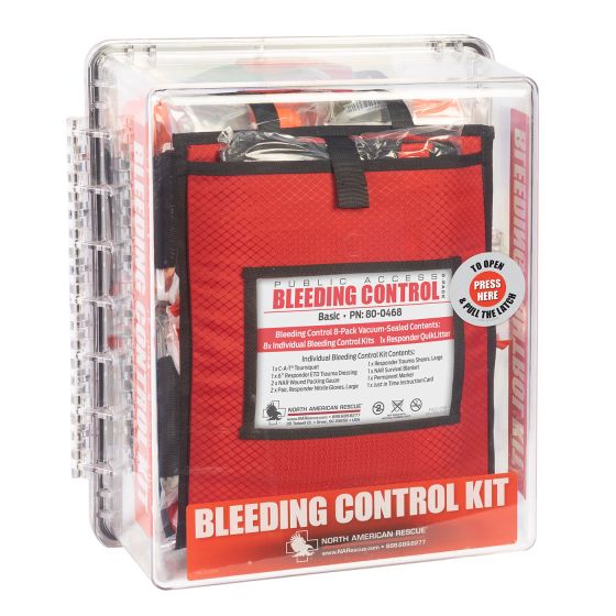 Public Access Bleeding Control Station - 8-PACK VACUUM SEALED - Clear PolyCarbonate Cabinet - MED-TAC International Corp. - North American Rescue