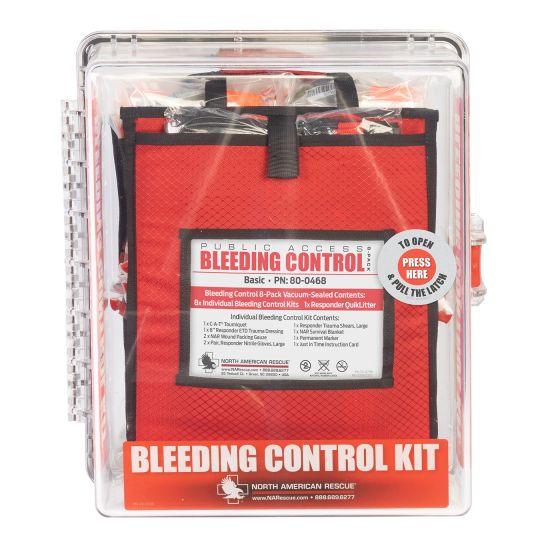 Public Access Bleeding Control Station - 8-PACK VACUUM SEALED - Clear PolyCarbonate Cabinet North American Rescue