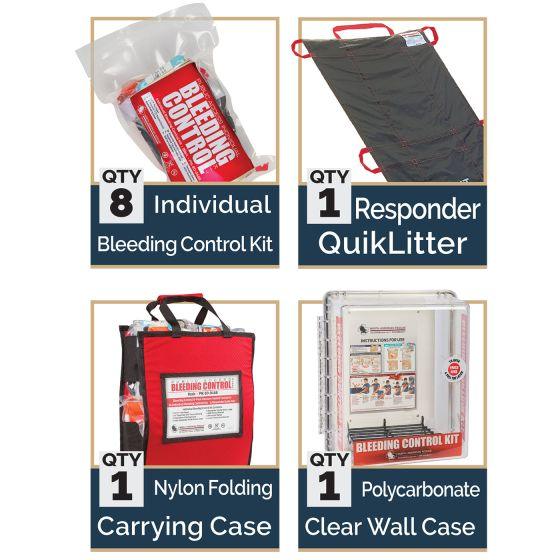 Public Access Bleeding Control Station - 8-PACK VACUUM SEALED - Clear PolyCarbonate Cabinet North American Rescue