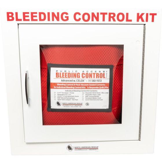 Public Access Bleeding Control Station - 8-PACK VACUUM SEALED - Metal Semi-Recessed Cabinet North American Rescue