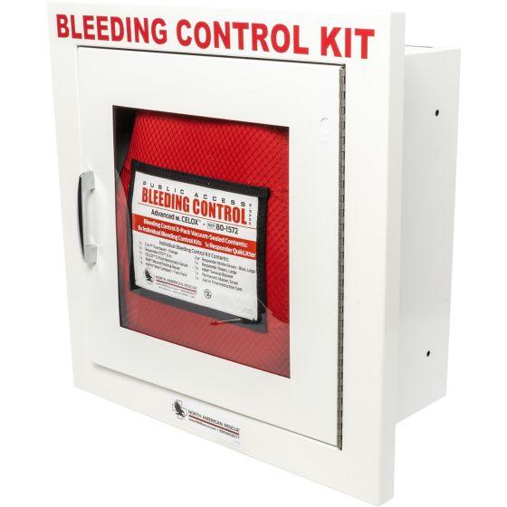 Public Access Bleeding Control Station - 8-PACK VACUUM SEALED - Metal Semi-Recessed Cabinet North American Rescue