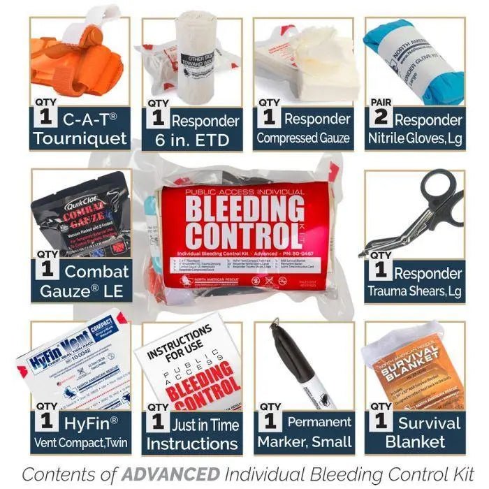 Public Access INDIVIDUAL Bleeding Control Kit - Vacuum Sealed - North American Rescue