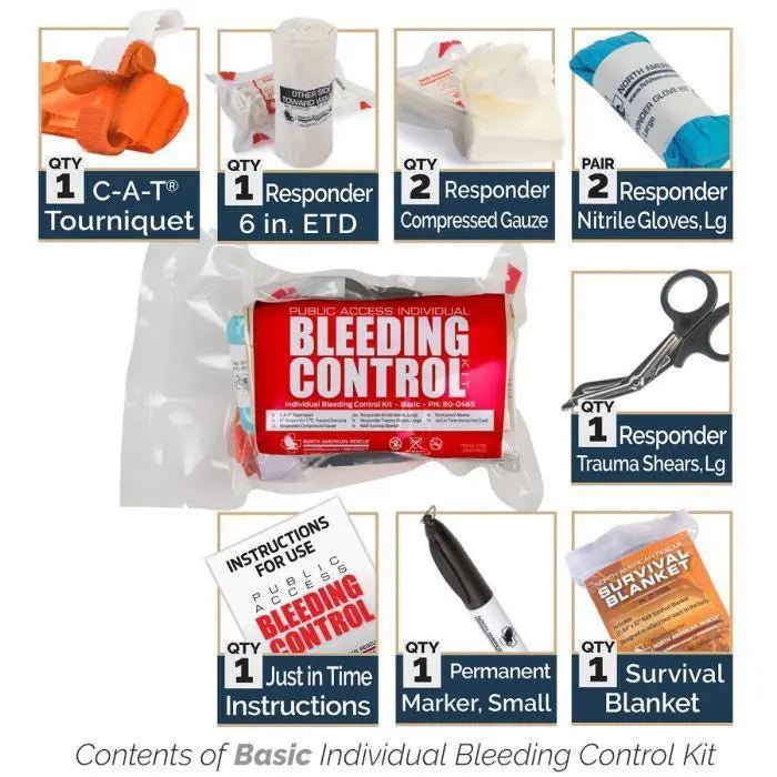 Public Access INDIVIDUAL Bleeding Control Kit - Vacuum Sealed - North American Rescue