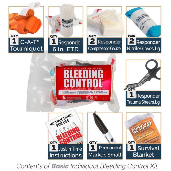 Public Access INDIVIDUAL Bleeding Control Kit - Vacuum Sealed North American Rescue