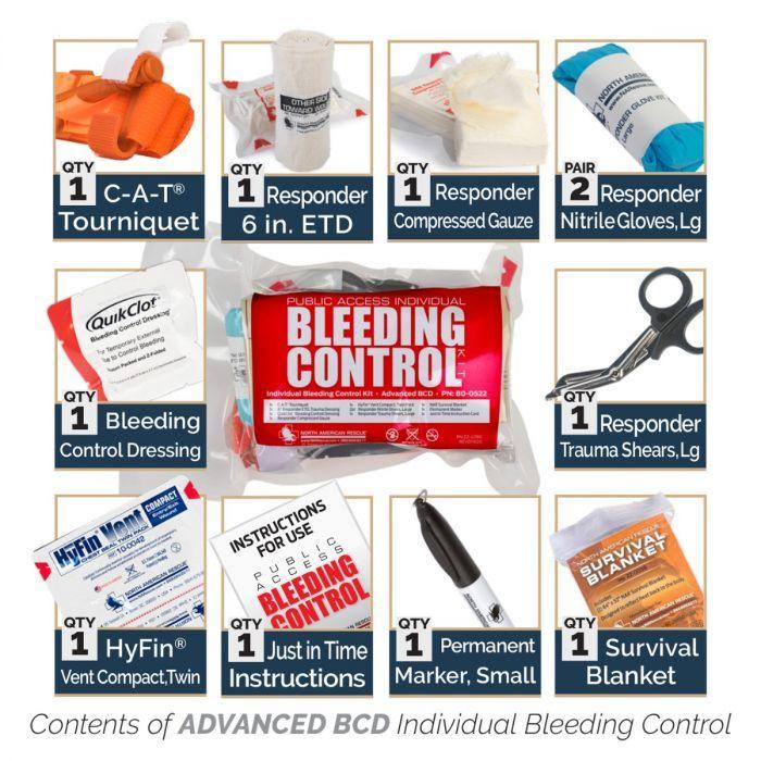 Public Access INDIVIDUAL Bleeding Control Kit - Vacuum Sealed North American Rescue